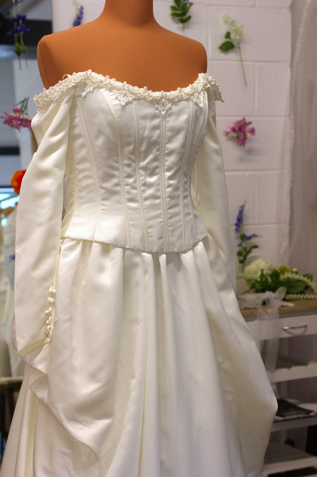 A vintage Jessica Mcclintock wedding dress.